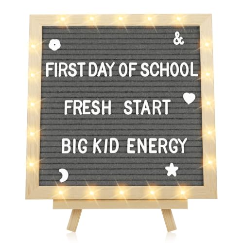 10×10" Light up Felt Letter Board, Custom Message, First Day of School Sign - color: Grey