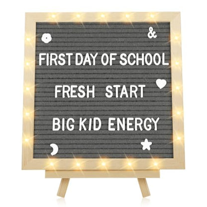 10×10" Light up Felt Letter Board, Custom Message, First Day of School Sign - color: Grey