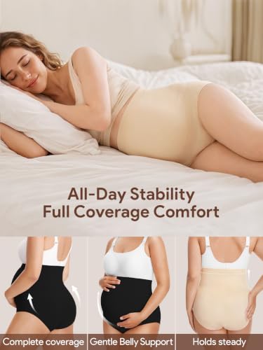 Maternity Underwear Over Bump, Pregnancy Panties Belly Support, Multi Pack - color: Black/Beige/Gray/Pink/White, size: Medium