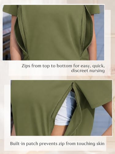 Ecavus 3 Pack Nursing Shirts for Breastfeeding, Hidden Zippers Nursing Tops - color: Black/Charcoal/Heather Green, size: Medium