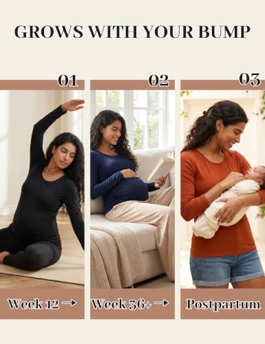 Happy.angel Women's Maternity Long Sleeve Shirts,Side Ruched Pregnancy Tops - color: Black, size: Medium