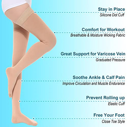 Medical Thigh High Compression Stockings for Women & Men Closed Toe - color: Closed Toe Beige, size: Small