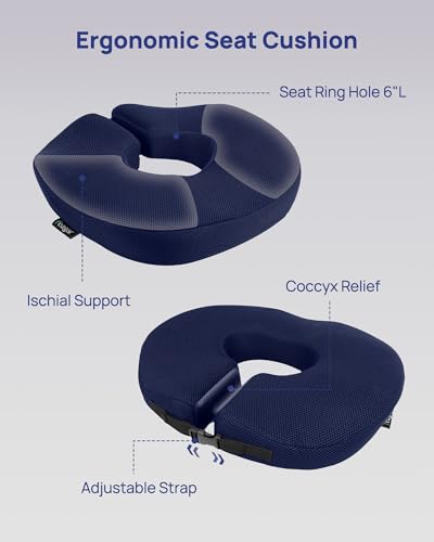 Feagar Large Donut Seat Cushion, Tailbone Pain Relief and Hemorrhoids - color: Large Blue