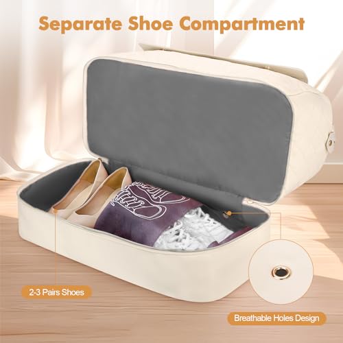 Wedama Travel Duffel Bag, Large Weekender Bag for Women with Shoe Compartment, Carry on Overnight Bag with Toiletry Makeup Bag, Gym Duffel Bag Travel Tote Bag for Travel Gym Camping Hospital, Beige - color: Beige, size: Large