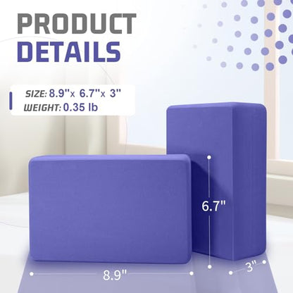 biguphate 2 Pack Yoga Blocks, 3"x6"x9" Rounded Edges Non-Slip, Yoha Bricks - color: Purple