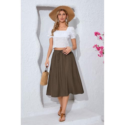 Witsmile Women's Summer Pleated High Waisted Casual Flowy Skirt Pockets - color: B-04 Chocolate, size: Medium
