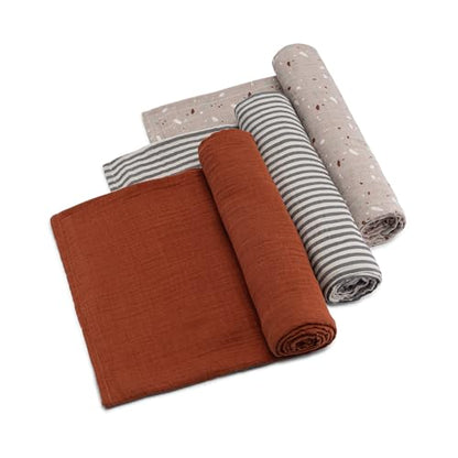 Parker Baby Co. Soft Muslin Baby Swaddle Blankets, 3 Pack - Clay Set - color: Clay