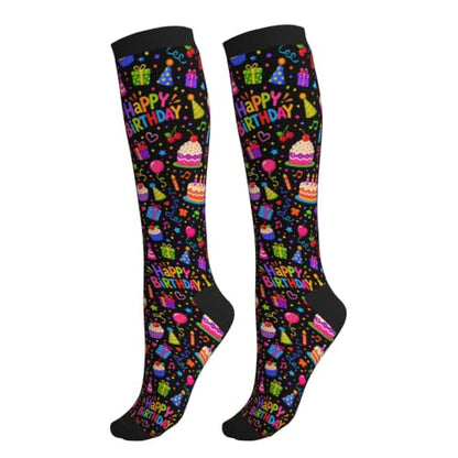 Compression Socks Women and Men 15-20mmHg-Circulation Support Socks for Athletic Running Cycling - color: Happy Birthday