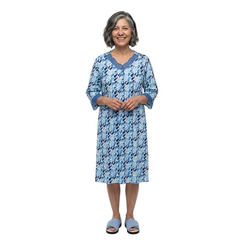 Silverts Women's Adaptive Open Back V-Neck Nightgown, Assisted Dressing - color: Light Blue Medley, size: Large
