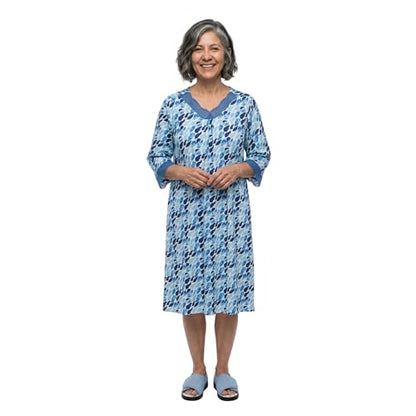 Silverts Women's Adaptive Open Back V-Neck Nightgown, Assisted Dressing - color: Light Blue Medley, size: Large