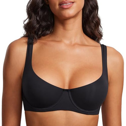 DOBREVA Women's Unlined Balconette Bra Scoop Neck - color: Black, size: 34A