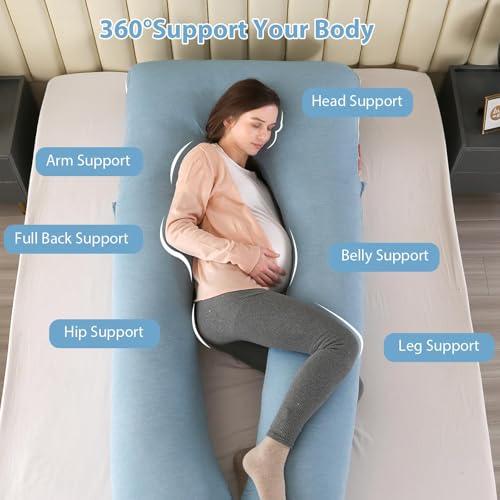 BATTOP Pregnancy Pillows for Sleeping- U Shaped Full Body Maternity Pillow, Pregnancy Pillow for Side Sleepers with Removable Cooling Cover, Supports Back, Hips, Belly & Legs (Cooling Blue) - color: Cooling Blue