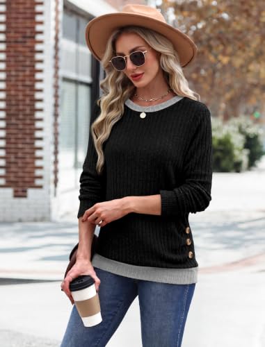 Sampeel Long Sleeve Shirts for Women Lightweight Sweaters Fall Tops - color: Black, size: Small