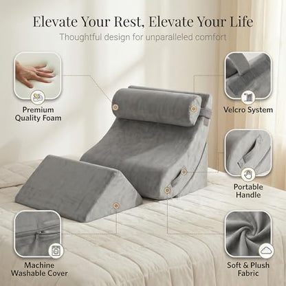 Axelrod 4PCS Orthopedic Bed Wedge Set — 21.8" Wide Foam Wedges, Grey - color: Grey-4pcs, size: 4 Pieces