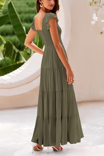 PRETTYGARDEN Women's Summer Smocked Flowy Maxi Dress - color: Solid Army Green, size: XX-Large