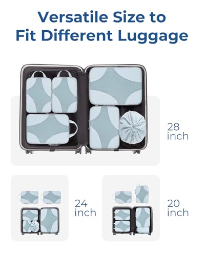 Bagsmart Compression Packing Cubes, Travel Bag Cruise Ship Essentials - color: 01-Light Blue, size: 6 Set
