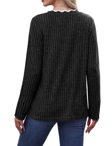 WIHOLL Long Sleeve Womens Shirts Lightweight Fall Tunic Top V Neck Sweaters - color: 02-black, size: Medium