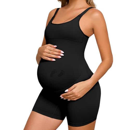 Maternity Shapewear Shorts Pregnancy Bodysuit Under Dress Seamless - color: Black, size: Medium