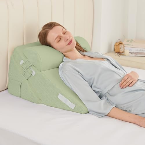Sasttie Adjustable Wedge Pillow Set for After Surgery, Sage - color: Sage, size: Adjustable 9&12 Inch + 1 Head Pillow