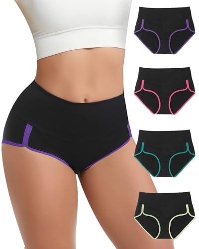 Women's Cotton Underwear Tummy Control Ladies Panties 4 Pack - size: Small