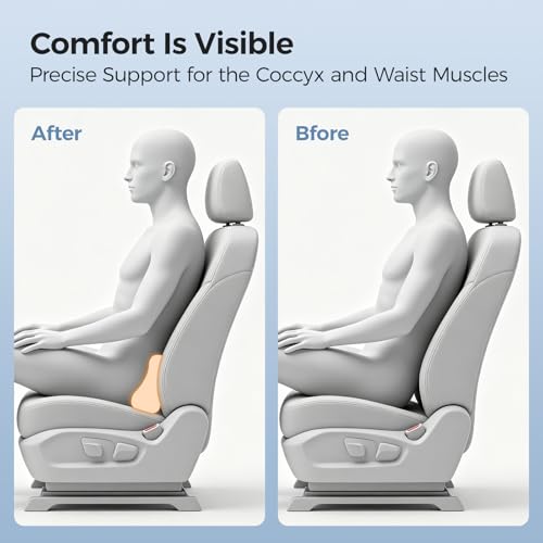 BABUR Lumbar Support Pillow for Car, Coccyx Pain Relief Cushion - color: Gray