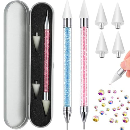 Tatuo 2 Pieces Rhinestone Picker Dotting Pen, Wax Pencil Pen, Blue Pink - color: Light Blue Pink