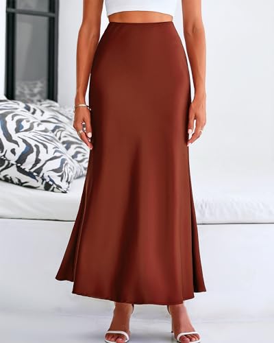 BTFBM Maxi Skirts for Women Business Casual - color: Brown, size: Medium