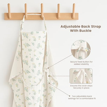 Konssy 2-Pack Muslin Nursing Cover Up for Breastfeeding Mom with Rigid Hoop - color: Green,Leafy