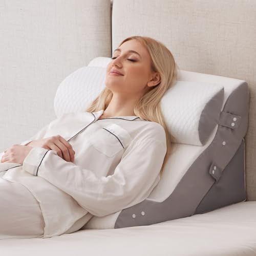 Ruqmuis Wedge Pillow Set for After Surgery, Bed Wedge Pillow, White - color: White/Grey, size: 3pcs