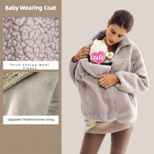 Maternity Coat Winter Mom Cozy Thicken Coats Fleece Sherpa Jacket - color: Brown, size: Medium