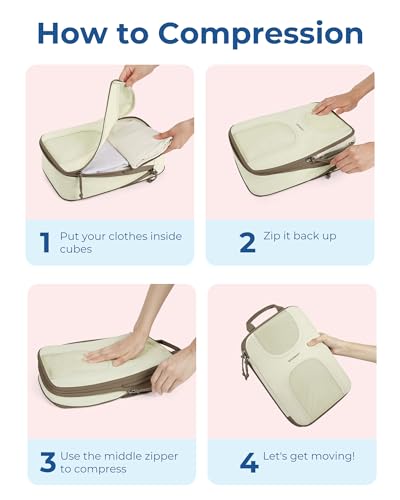 BAGSMART 6 Set Compression Packing Cubes, Travel Luggage Organizer Bags - color: 02-White Opal