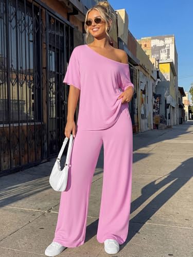 Trendy Queen Womens 2 Piece Lounge Sets Matching Comfy Outfits Clothing - color: Pink, size: Small