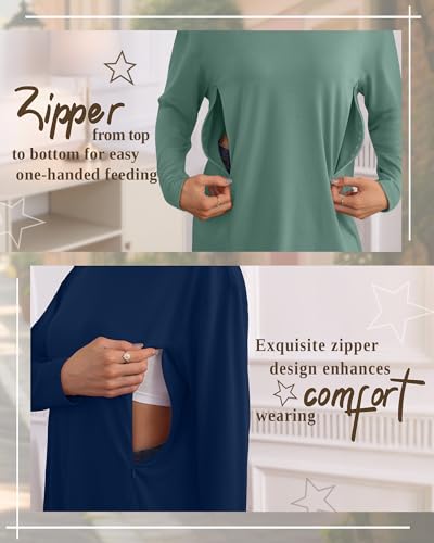 3 Pack Nursing Breastfeeding Tops - color: Dark Blue, Pink, Light Green, size: Small