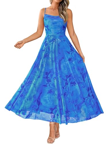 BTFBM Women Summer Maxi Dresses Elegant Wedding Guest Dress - color: Floral Blue, size: Medium