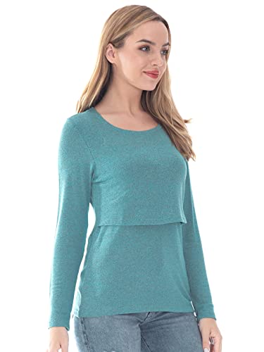 Bearsland Women's 3 Packs Maternity Clothes Long Sleeves Breastfeeding Shirts Nursing Top - color: Black+brick Red+sky Blue(3pcs), size: Medium
