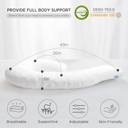 Body Pillow for Adults, Swan Bed Pillow Insert for Sleeping, White, 49 In - color: White Tencel