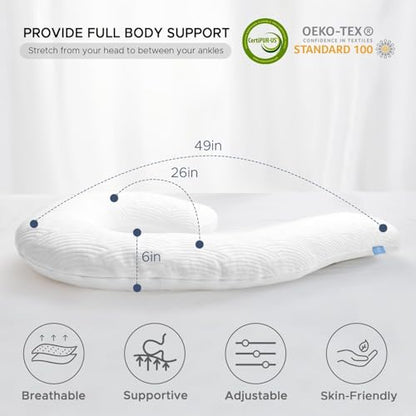 Body Pillow for Adults, Swan Bed Pillow Insert for Sleeping, White, 49 In - color: White Tencel