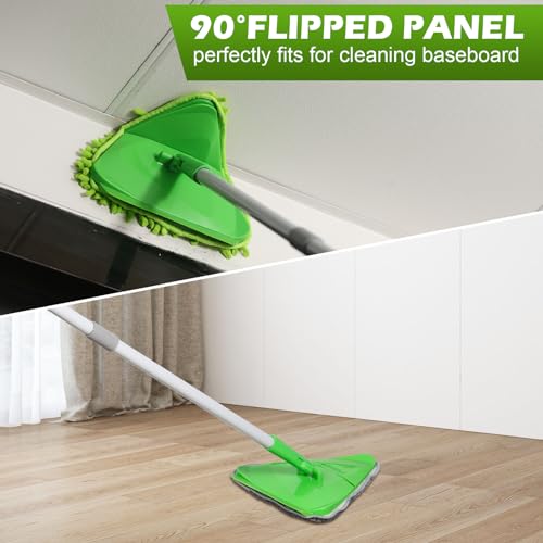 RONSUNG Wall Cleaner Mop, 82-Inch Handle, Baseboard Cleaner Tool, 6 Pads - color: Green, size: 6 Pads