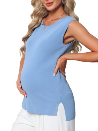 Womens Maternity Tank Top Sleeveless Knit Pullover Tops Basic Knit Summer Sweater Casual Shirts 2026 - color: Blue, size: Large