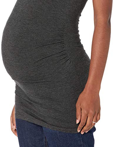Amazon Essentials Women's Maternity Short-Sleeve Rouched Scoopneck T-Shirt, Pack of 2 - color: Charcoal Heather/Black, size: X-Large