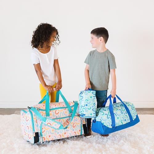 Wildkin Kids Overnighter Duffel Bag – Carry-On Size, Ideal for School & Sleepovers – Confetti Blue - color: Confetti Blue