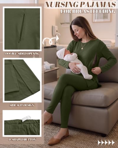 Neer Maternity Nursing Pajamas Sets 2 Piece Outfits - color: Army Green, size: Small