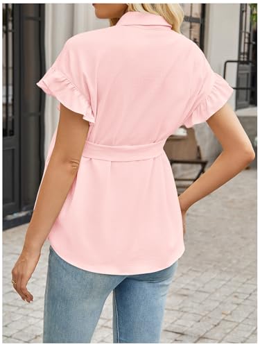 MakeMeChic Women's Maternity Nursing Work Blouse Pregnancy Ruffle Tops - color: Light Pink, size: Small