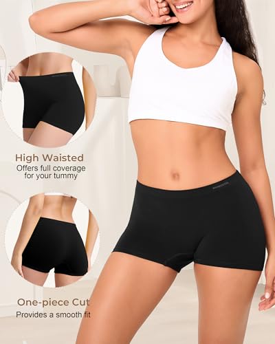 BAMBOO COOL Womens Boyshorts Underwear Mid Rise Boxer Briefs Panties - color: Multicoloured B (5-pack), size: Medium