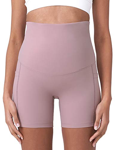 POSHDIVAH Maternity Biker Shorts Over the Belly with Pockets 5"/8" - color: Pink, size: Small