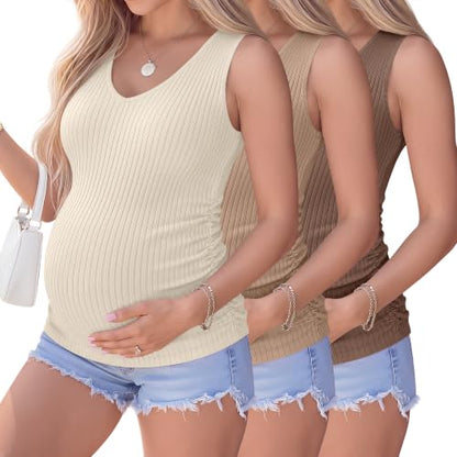 Ficerd 3 Pack Maternity Sleeveless Tank Tops - color: Apricot, Khaki, Coffee, size: Large