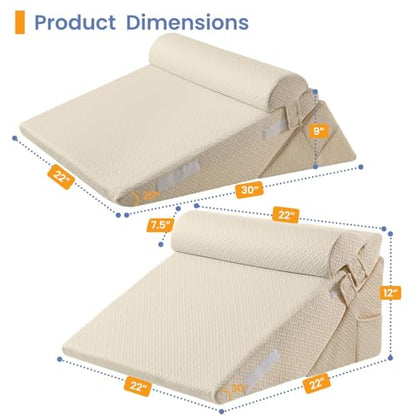 Sasttie Adjustable Wedge Pillow Set for After Surgery, Beige - color: Beige, size: Adjustable 9&12 Inch + 1 Head Pillow