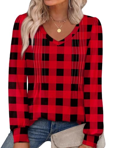 Alaroo Long Sleeve Shirts for Women V Neck Tops Pleated Tunic Print - color: Print 01, size: Medium