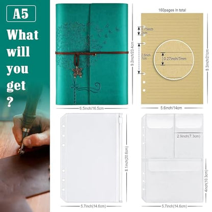 OMEYA Refillable Leather Journal for Women: A5, 100gsm Lined Paper, Blue - color: Blue, size: A5-9.3''×6.3''