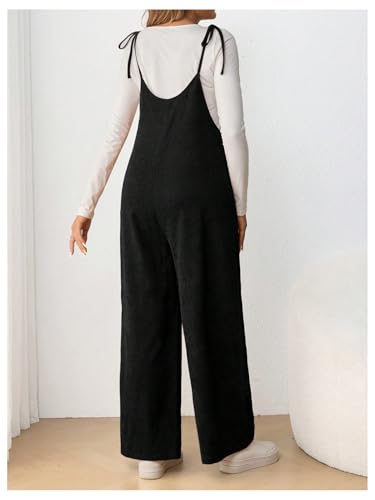 OYOANGLE Women's Maternity Overalls Spaghetti Strap Pregnancy Jumpsuits - color: Black, size: XX-Large